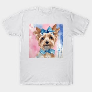 Cute preppy Terrier with blue bows watercolor painting T-Shirt